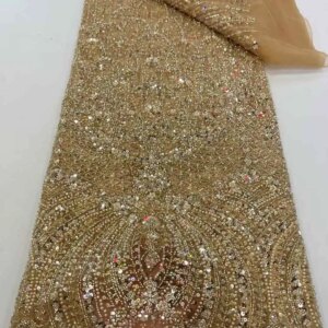 New Design African Tulle Lace Fabric 2025 High Quality Embroidery Lace With Heavy Sequins Beads Fabric 5 Yards For Wedding Party
