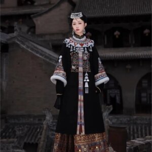Hanfu women new stand collar on the front long shoulder skirt national style ancient clothing