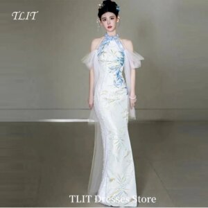 TLIT Elegant Sheath Mermaid Evening Gown Dress Off the Shoulder Chinese Style Prom Gown Customized Tulle Formal Occasions