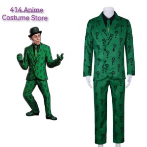 Halloween Carnival Clothes Cosplay Villains Riddler Cosplay Costume Joker Outfit with Hat Adult Men Green Jacket SUIT