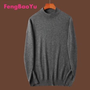 Feng Baoyu 100% Australian Wool Autumn and Winter Men’s Grey Undercoat Knitted Pullover Thick with Warm Clothing Soft and Light