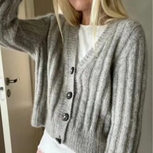 Button long sleeved V-neck cardigan hand woven loose comfortable soft mohair wool sweater for women spring autumn new style