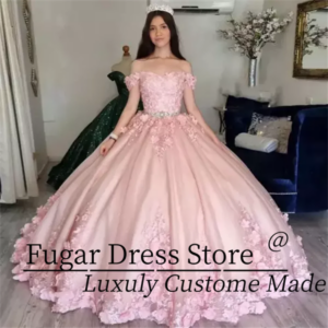 Pink Princess Quinceanera Dresses Fashion 3D Flower Off Shoulder Debutante Ball Sweet 16 Ball Party Gowns vestidos para niñas