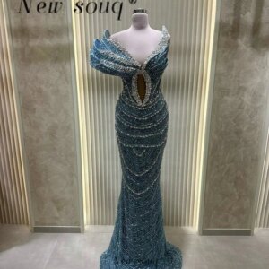 Sparkle Crystals Teal Blue Sleeveless Evening Dresses Customized 2025 Long One Shoulder Mermaid Wedding Prom Night Party Gowns