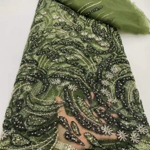 New African French Nigerian 2025 High End Lace Fabric With Beads Sequins Mesh for Embroidery Wedding Party Bride Sewing Dress