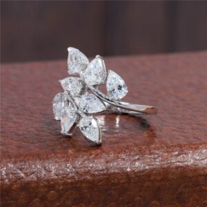JY Jewelry Real 18K Gold Pear Diamond Cocktail Lab Grown Diamond Ring 18K White Gold Party Wear Ring Anniversary Wedding Ring