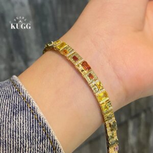 KUGG 100% 18K Yellow Gold Bracelet Fashion OL Style Shiny Diamond Natural Color Sapphire Luxury Gemstone Bracelet for Women