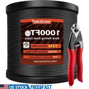 1000ft Black Cable Wire 1/8inch T316L Stainless Steel 7×7 Strand Marine Grade Railing Fence System Durable Outdoor Use