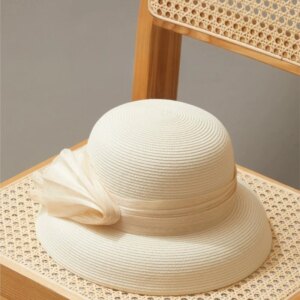 Summer hat lady fisherman basin wide vintage Heben-style elegant hemp shading face small holiday