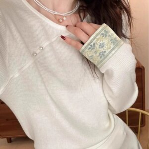 Women’s New Chinese Retro National Style Knitted Sweater, Pure Cashmere, Thin and Luxurious, Inner Wear