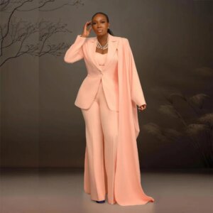 Bride’s Mother Dresses Elegant Women Pants Suits Formal Party Plus Size 2 Pieces Set (Jacket With Cape Trousers) Female Clothing