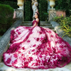 Customized Luxury Wine Red Princess Lace Quinceanera Dress 2024 3D Floral Ball Gown Corset Sweet 16 Dress Vestidos De XV Años