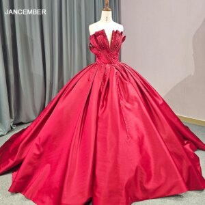 Jancember Strapless Evening Dresses Sequins Ball Gown Pleat Lace Up wholesale Evening Dress for Women vestidos de novia DY6681