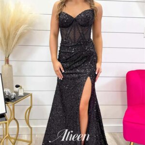 Aileen Black Mermaid Bead Embroidery Chubby Elegant Party Dresses for Women 2024 Evening Woman Gala Prom Wedding Dress Luxury