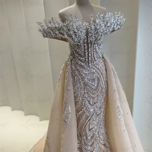 Customized Mermaid Prom Dresses Beaded Crystals Champagne Evening Gowns Luxury Party Second Reception Birthday Engagement Dress