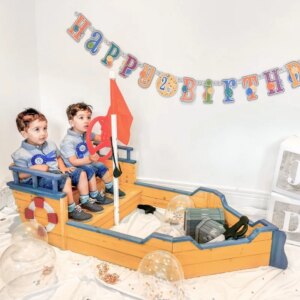 Outsunny Wooden Kids Pirate Sandbox, Outdoor Sandboat with Bench Seats, Storage, Non-Woven Fabric Cloth for Backyard, Lawn