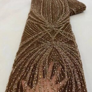 African Sequins Beaded Lace Fabrics 5 yards High Quality Sequence Embroidery French Nigerian Lace Fabric For Wedding Sewing