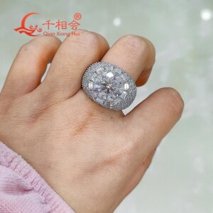 Sterling 925 Silver Hip Hop round Moissanite Ring 12mm Thick Edge Stone for Men Women Diamond Fine Jewelry