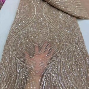 2025 New African French Nigerian High End Lace Fabric With Beads Sequins Mesh for Embroidery Wedding Party Bride Sewing Dress