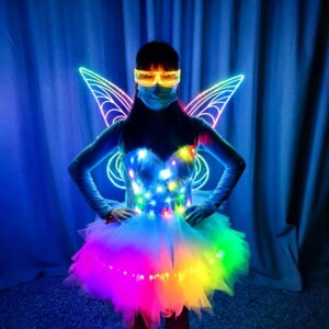 LED Light up Wings Strapless Dress Fairy Cosplay Costume Ballet White Dress Stage Performance Wear Festival. Rave Clothing