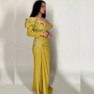 CustomizedJersey Sequined Pleat Party Sheath Off-the-shoulder Bespoke Occasion Gown Long Dresses