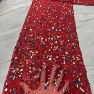 2025 Elastic Heavy Stones Nigerian Lace Fabrics African French Net Lace Luxury Crystal Stones Beads Fabrics For Wedding Dress
