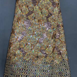 Gold Lace Fabric 5 Yards Organza African Lace Sequence Fabric High Quality Nigerian Tulle Lace Fabric For Wedding Dresses W645-1