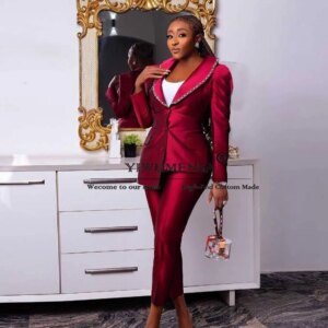 Luxury Crystals Beaded Mother Of Bride Dresses Handmade Single Breasted Jacket Pants 2 Pieces Women Suits Formal Business Blazer