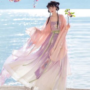 New Ancient Chinese Clothing Women’s Waist Hanfu Traditional Han Printed Spring and Summer Dress Elegant Embroidery