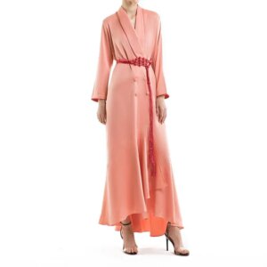 Little Daisy CustomizedButtons Belt Satin Off the Shoulder Evening Dress Modern V-Neck Straight Long Sleeves Vestidos De Fiesta