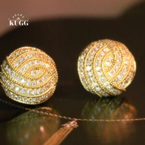 KUGG 100% 18K Yellow Gold Earrings Women 0.76carat Real Natural Diamond Stud Earrings Elegant Round Shape High Wedding Jewelry