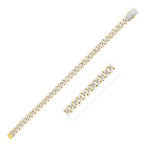 14k Yellow Gold White Pave High Polish Modern Lite Miami Cuban Bracelet 6.5mm