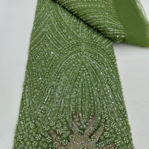 High Quality Fashion African Sequins Tulle Embroidered Groom Lace Fabric Beaded Sequins Lace Fabric For Nigerian Wedding Dress