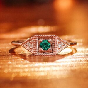 Provence 18K/14K/10K Solid Gold Round Lab Grown Colombian Gorgeous Indian Milgrain Ring For Woman Customized Gift