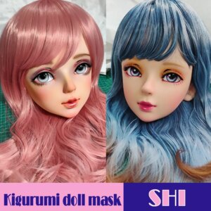 (Shi)Female Sweet Girl Resin Half Head Kigurumi BJD Mask Cosplay Japanese Anime Role Lolita Mask Crossdress Doll Mask Full Set