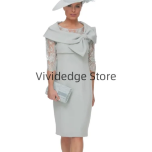 Customized Elegant Light Blue Dress with Bow Mother of the Bride Gowns Half Sleeve Wedding Dresses robes invitée mariage
