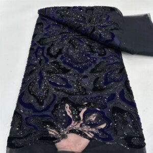 Sequin Lace Fabric 5 Yards Party Bridal Dubai Handmade Beads New High Quality Luxury African Beaded Tulle Sequence For Wedding