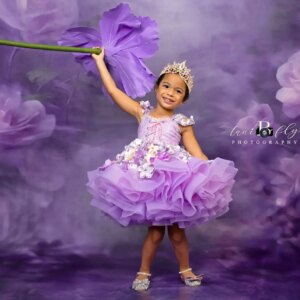 Floral Girls Birthday Dresses Knee Length Lavender Flower Girl Dresses for Wedding Party Baby Kids Prom Gowns for Photoshoot