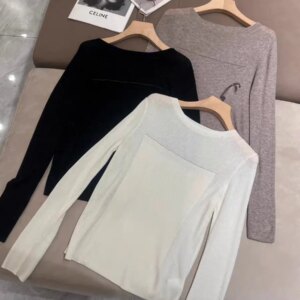 Women Wool Blend Sweater Autumn Beaded Chain O-Neck Long Sleeve Casual Ladies Knitted Pullover