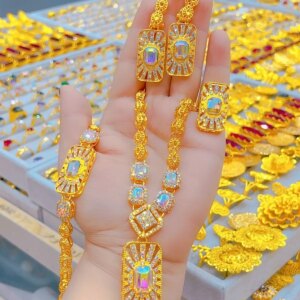 New Dubai 24K Gold Plated Ring Necklace Earrings Bracelet Romantic Wedding Gift Party Jewelry Set for Women DD10566