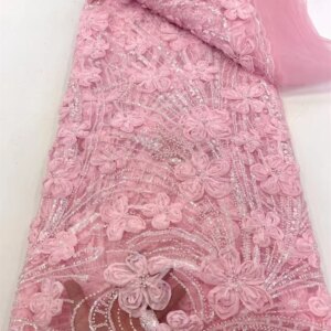 2025 Latest African Beaded Lace Fabric Grey Embroidery French Mesh Sequins Lace Fabrics Nigerian Net Lace For Party Dress W384-1