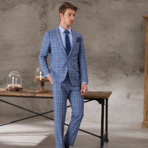 Shenzhen Tailor Shop Customized High Quality Wool Cashmere Business Slim Blue Groom Wedding Suit Three-piece Suit