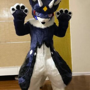 Long Fur Husky Dog Fox Mascot Costume Fursuit Halloween Suit Cosplay Cartoon Outfits Party Dress Up