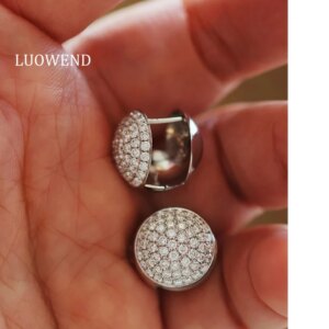 LUOWEND 100% 18K White Gold Earrings Luxury Shiny Design 1.40carat Real Diamond Hoop Earrings for Women Senior Banquet