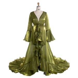 Radiant Ruffles Flare Sleeves Maternity Gown for Photo Shoot Pregnancy Shooting Dress with Ruffled Accents YEWEN YW240524