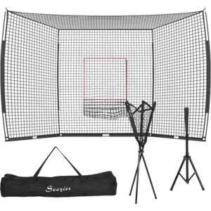 Soozier 17’x5.5’Baseball Net with Strike Zone,Tee,Caddy,and Carry Bag for Pitching and Hitting, Portable Extra Large Softball