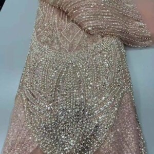 Latest African Beaded Lace Net Fabric 5 Yards 2025 High Quality Nigerian Wedding Material Luxury Sequins Beads Fabric for Sewing