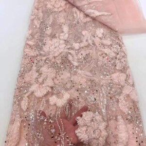 Handmade Sequins French Tulle Lace Fabric 2025 High Quality 3D Flower Embroidery African Beads Lace Fabric for Women Dresses