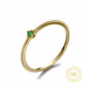 Good Quality Solid 9ct Yellow Gold Ring With Gemstone Emerald Customized Women’s Jewelry
