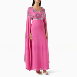 CustomizedSaudi Arab Evening Dress Long Sleeves V Neck Sequined Chiffon Prom Dresses Ankle Length Arabian Party Gown for Woman